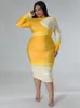 Plus size Dresses Wmstar Size Women Clothes Bodycon Strech Long Sleeve Pachwork Casual Fashion Maxi Dress Wholesale Drop 230816