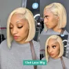 180%density Blonde 613 Short Bob Wig Straight T Part Lace Wigs Human Hair Glueless Brazilian Colored 13x4 Frontal Wig for Women
