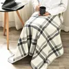 Blankets SEIKANO Thick Plaid Blanket Warm Winter Wearable Blanket Adults Office Travel Soft Fleece Throw Blankets With Button Home Shawl 230816