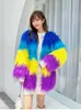 Wysokiej jakości płaszcz zimowy Kobiety Rainbow Fluffy Faux Fur Płaszcz Kobiety Luksusowe Luksusowe Płaszcze i Kurtki dla kobiet