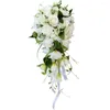 Wedding Flowers Women's Fake White Florals Bouquets For Bride Water Drop Waterfall Holding Silk Ceremony Anniversary