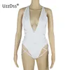 Damen -Jumpsuits Rompers uzzdss Halter gegen Halshülsen und sexy Verband BodySuits Party Club Frauen Sommer Schnüre -up Bodycon Beach Bodysuit 230815