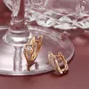 Dangle Earrings 585 Rose Gold Main White Zircon Clip Heart & Arrow Stone Cut Compact Crystal Fashion Party Jewelry Russia