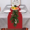 Table Runner Safflower Pine Leaves Christmas Table Runner Xmas Table Flag Cover Navidad Natal Gifts Christmas Decor Year 2024 Tablecloth 230815