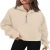 2023 Nieuwe herfst- en winter yoga hoodie dames plus fluwelen verdikking jassen hoodys sport half ritssluiting terry designer trui chothing losse korte kleding