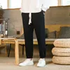 Men's Pants 2023 Summer Linen Nine Point Chinoiserie Vintage Loose Large Drawstring Leggings Streetwear Joggers Trousers Men