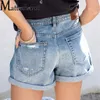 Shorts Shorts Fashion Mid Waist Button Suncing Hole Broken Denim Donne Casual Stretch Three Quarter Pants Mini jeans dritti