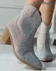 Kledingschoenen Onlymaker Puntschoen Zilver Clear Glitter Bling Glanzende enkellaarzen Super mooie sprankelende prachtige cowgirl 230815