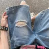 メンズショーツレトロホールブレイキングデニムルーズ快適な夏洗浄パンツ韓国トレンドストリートスポーツ
