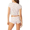 Kvinnors spårningsdräkter xingqing Two Piece Set Y2K Eesthetic Women Grunge Fairycore Clothing Floral Print Tops and Low Midje Shorts Outfit