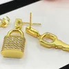 Vrouwen 18K Gold vergulde oorbellen met diamant gepersonaliseerde slot Key Set roestvrijstalen oorbellen luxe feestjuwelen met geschenkdoos