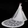 Bridal Veils Janevini 2023 Vintage Cathedral Long Ivory Wedding Lace Appliques Edge Soft Tule met kam Voile 5m Mariage