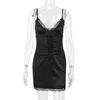 Casual Dresses Sexig spetsslipklänning Kvinnor ärmlös rygglös mini Loose Summer Lady Fashion Party Vestidos Black White LM008