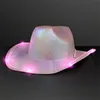 LED White Light Up Cowboy Hats Neon Cowgirl Hat Holographic Rave Fluorescent Hats With Adjustable Windproof Cord For Halloween Costume Accessories