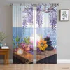 Curtain Wisteria Sea Bamboo Lamp Candle Tulle Curtains for Living Room Bedroom Decor Chiffon Sheer Kitchen Window Curtain Drapes R230816