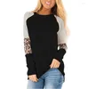 Magliette da donna 2023 moda autunno e leopardo invernale a collo tondo t-shirt a contrasto a contrasto casual