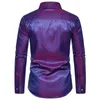 Mens Casual Shirts Purple Jacquard Silk Luxury Shirt Elegant Long Sleeve for Men Male Business Party Wedding Dress Tops 230815