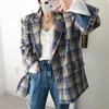 Damespakken Clothland Women Elegant Plaid Blazer Geroolde lange mouw losse fit jas Kantoor Draag Retro -jas Mujer CA797