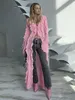 Grundläggande casual klänningar rosa snöre cardigan klänningar för kvinnor faller nedgångskrage långärmad ruffles lång maxi kväll festklänning streetwear 230815
