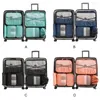 Aufbewahrungstaschen 7pcs Set Packing Cube Reisetasche Nicht gewebter Stoff Gepäck tragbares Wanderpicknick Jacke Koffer Beutel Pack Hülle Blau