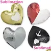 Cushion/Decorative Pillow Dhs Diy Sublimation Er Polyester Cushion Case With Zipper Sequins Heart Shape Throw Pillowcases For Mother Dhy9Z