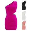 Lässige Kleider ein Schulterkleid sexy Temperamentparty Pure Color Package Hip Damenflügel für Frauen