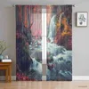 Gordijn Waterfall Maple Leaf Forest Autumn Sheer Window Curtains for Slaapkamer Drapes Home Tule Curtains for Living Room Chiffon Curtains R230816