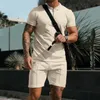 Herren -Tracksanzuiten Sommer Feste Farben Outfits Casual Revers Short Sleeve T -Shirts Shorts Zwei -Stück -Sets Mode männliche Waffel Loose Tracksuit 230815