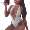 Damen -Jumpsuits Rompers uzzdss Halter gegen Halshülsen und sexy Verband BodySuits Party Club Frauen Sommer Schnüre -up Bodycon Beach Bodysuit 230815