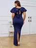 Plus size jurken elegant voor vrouwen 4xl 5xl o nek korte mouwen vloerlengte veter omhoog Backless Long Evening Event Party Outfits