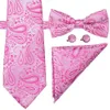أزياء Hi-tie Mens Tie Pink Floral Bowtie المنسوجة مع أزرار أكمام منديل لبدلة فستان الزفاف الرجالي LH-0702 D-0379279Z