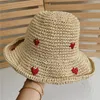 Wide Brim Hats Bucket Hats RH Women's Vacation Leisure Red Love Crochet Handmade Straw Hat Breathable Panama Paper Grass Summer Bucket Sun Hat 230816
