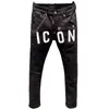 Jeans masculinos europeus e americanos Pure Black Printed Cotton Bullets