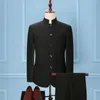 Traccetti da uomo 2 PC/set di pantaloni da uomo in stile cinese si adattano a tasche a petto formale set da matrimoni commerciali