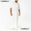 Mäns casual skjortor män muslimska kaftan kort ärm solid o nacke jubba thobe abaya mellanöstern dubai s arabia islamiska mens robes s-5x dhokt