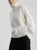 Kvinnors tröjor eleganta turtleneck vinter varm tröja mode fasta lös toppar för kvinnor enkelhet vit blå blixtlås stickad