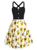 Casual Dresses Derssfo Women Dress Plus Size Sunflower High Maisted Mock Button Criss Cross A Line Mini Garden Party 2023