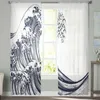 Zasłony proste fale styl China Tiul Curtains for Sali Salia Sypialnia Sheer Drape Nowoczesne wydrukowane zasłony R230816