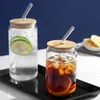 ca/usa Warehouse 16oz Drinking Glasses Beer Glass Cups with Bamboo Lids and Glass Straws