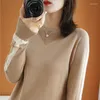 Suéteres femininos Autumn e Winter Color Comparation Sweater Fashion Casual Loose Top Manga Longa Round Round Bottomeded fundo fundo