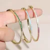Inner size 60mm Turquoises Stone Colorful Rainbow Zircon thin bangle bracelet for women men lady gift Paved 5A Cubic zirconia gift jewelry