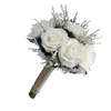 Fiori decorativi 1pc simulazione rosa bouquet di nozze ornamenta di fiore party po (bianco)