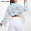 Women's Jackets Women's Denim Jackets With Fringe Long Sleeve Fashion Tassel Jacket Loose Casual Streetwear Women Short Coat Spring Rainbowwaves 230815