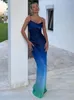 Casual Jurken WeiYao Elegante Avond Maxi Voor Vrouwen Luxe Blauw Gradiënt Mouwloos Backless Sling Sexy Jurk Nachtfeest Satijnen Gewaad
