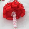 Bröllopsblommor Anpassade gör buketter Satin Ribbon Flower Pearls Artificial Bridesmaid Holding Quinceanera W2280