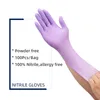 5本の指の手袋ニトリル使い捨てラテックス無料試験食品グレードキッチン防水アレルギー手袋紫色230816