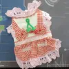 Hundekleidung karierte Erdbeer kleine Kleidung Sommer Baumwolle Spitzenmädchen Prinzessin Haustier Katze Maid Rock Kleider rot blaues Outfit Chihuahua Yorkie