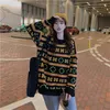 Maglioni femminili dolci inverno ragazza sciolta pullover casual kawaii o-collo vintage a colore floreale contrasto a manicotto pieno maglione pigro in stile pigro maglione