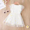 Girl's Dresses Kids Girls Casual Dress Summer Daisy Print Round Neck Sleeveless Mesh Stitching Dress Princess Dress