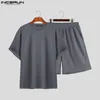 Męskie dresy inderun męskie ustawiają solidny kolor oneeck krótki rękaw T koszule krótkie 2pcs streetwear luźne letnie stylowe garnitury 230815